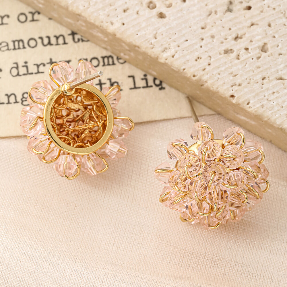 Romantic Series Sweet Flower Crystal Copper Women's Stud Earrings h5 Picture3