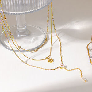Romantic Series Elegant Flower Stainless Steel Waterproof Gold Color Women's Layered Necklaces h5 Picture2