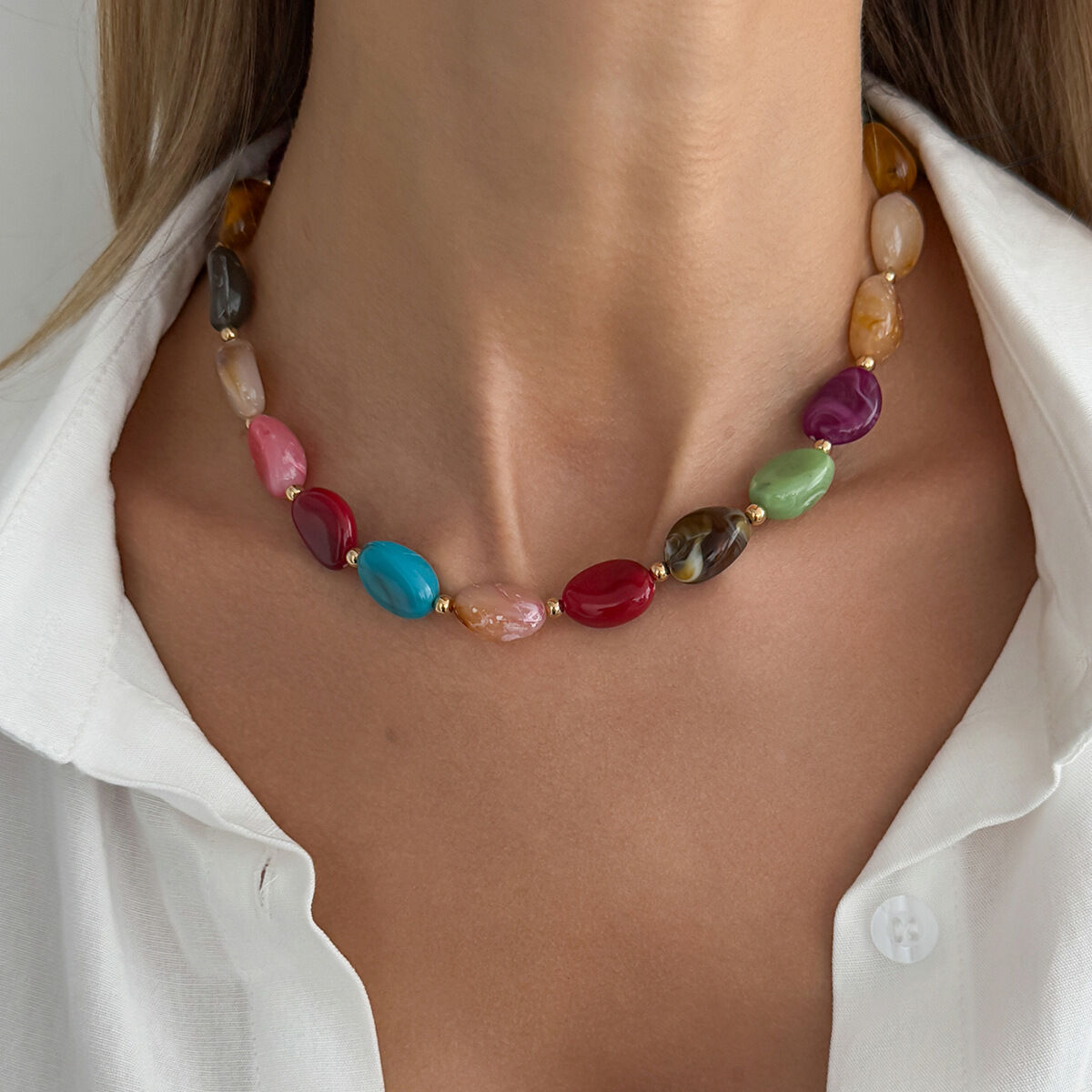 Colorful Beads Resin CCB Women's Beaded Necklaces