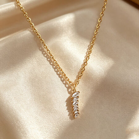 Ellipse Shape Stainless Steel Waterproof Gold Color Zircon Women's Pendant Necklaces