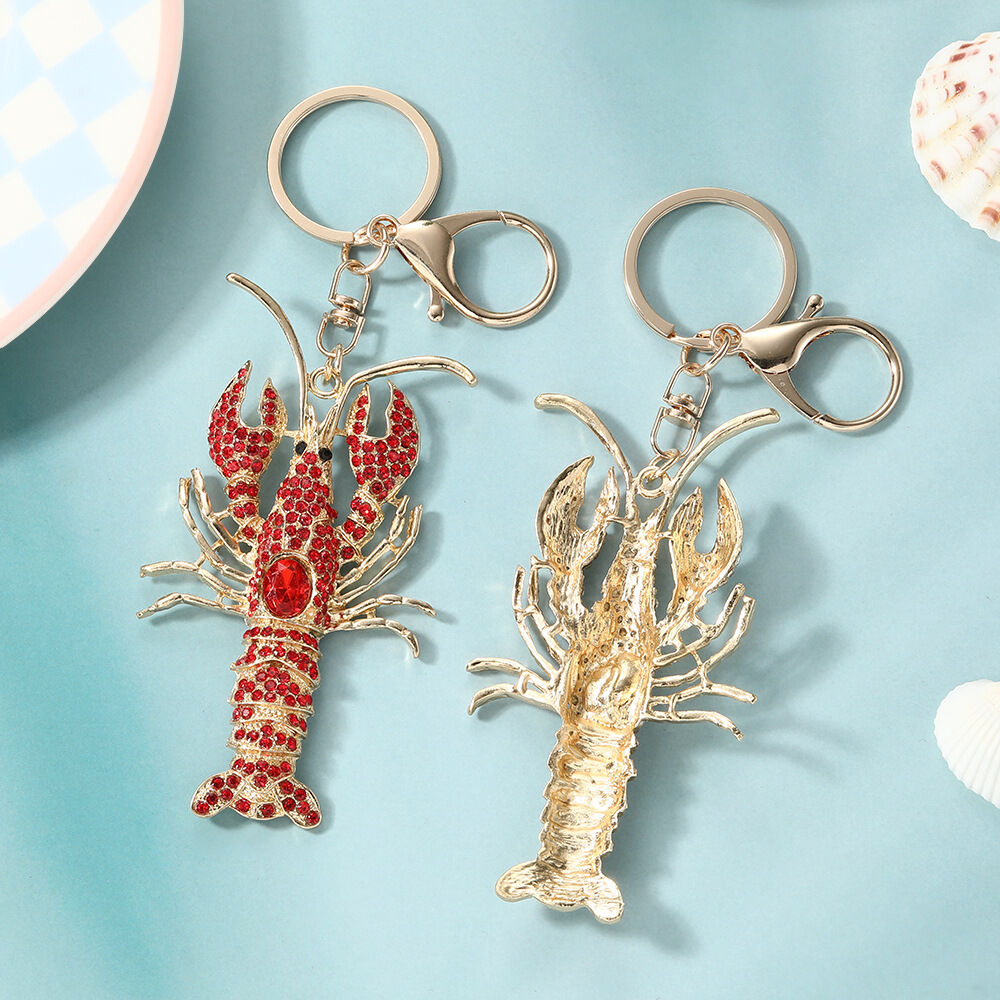 Luxurious Series Natural Animal Lobster Solid Color Oceanic Style Alloy Rhinestone Keychain h5Picture3