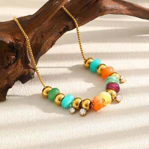 Colliers De Perles Romantiques Pour Femmes, En Acier Inoxydable, Imperméables, Couleur Or Et Acrylique, Avec Cercle De Perles. h5 Image2