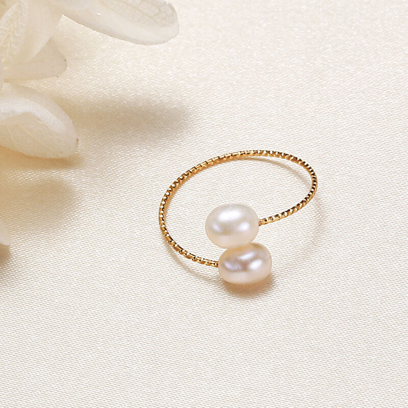 Simple Series Daily Ellipse Shape Freshwater Pearls   Gold Color  Women's Pearl Ring h5 