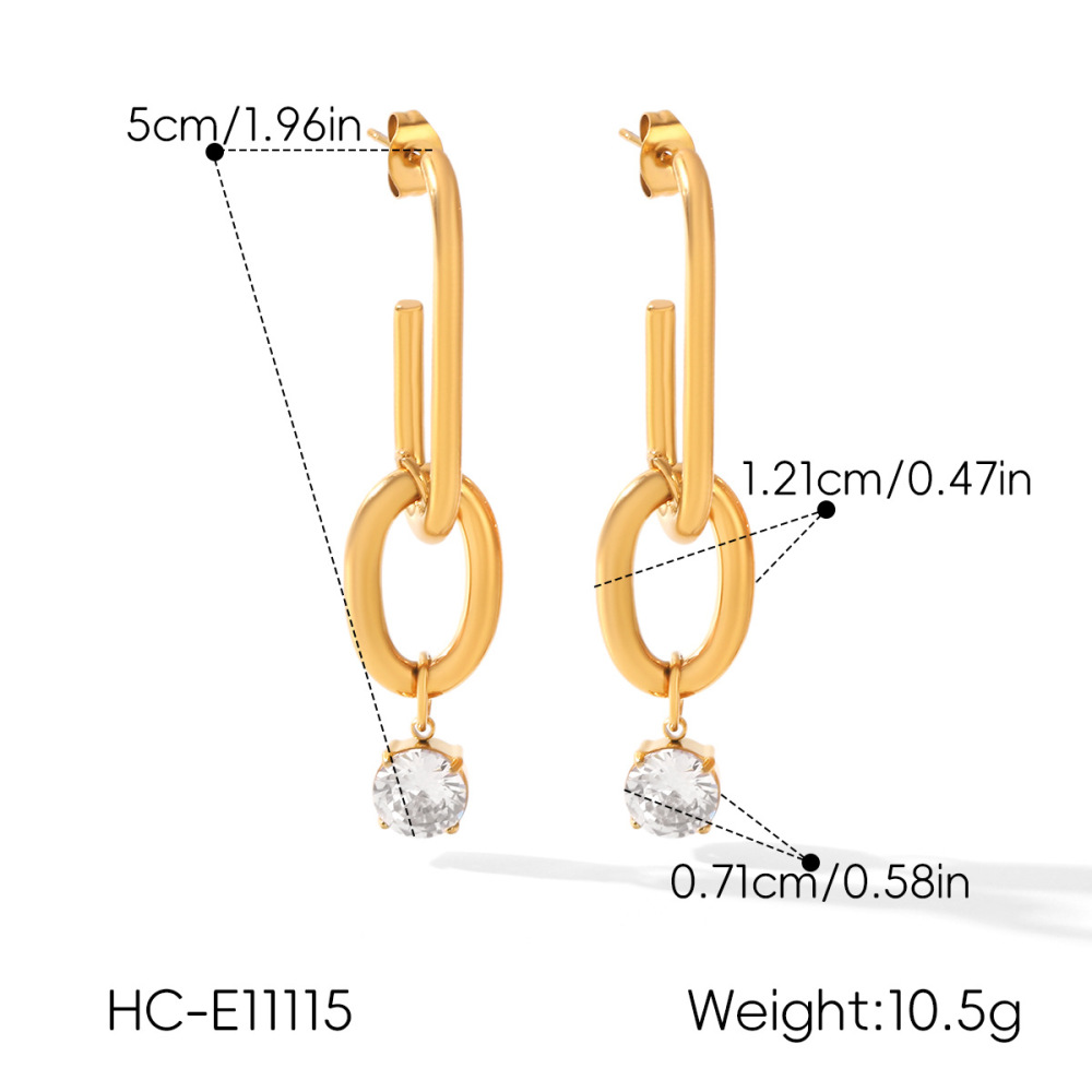 Stainless Steel Waterproof Gold Color Zircon Women's Dangle Earrings h5Picture2