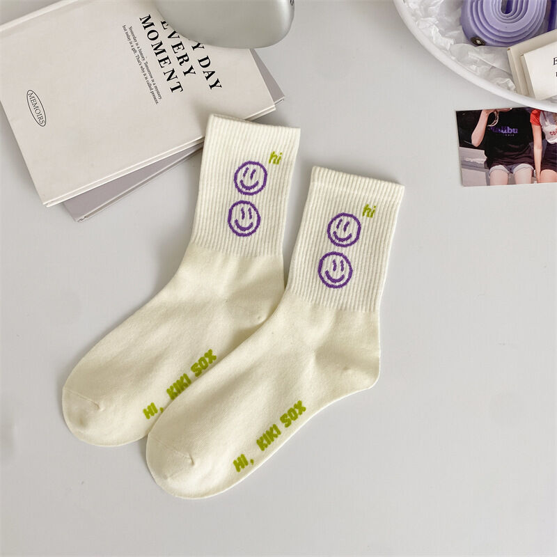 Chaussettes Mi-Mollet Unisexes À Léger Rebond, Décontractées, Unies, À Lettres Contrastées. h5 
