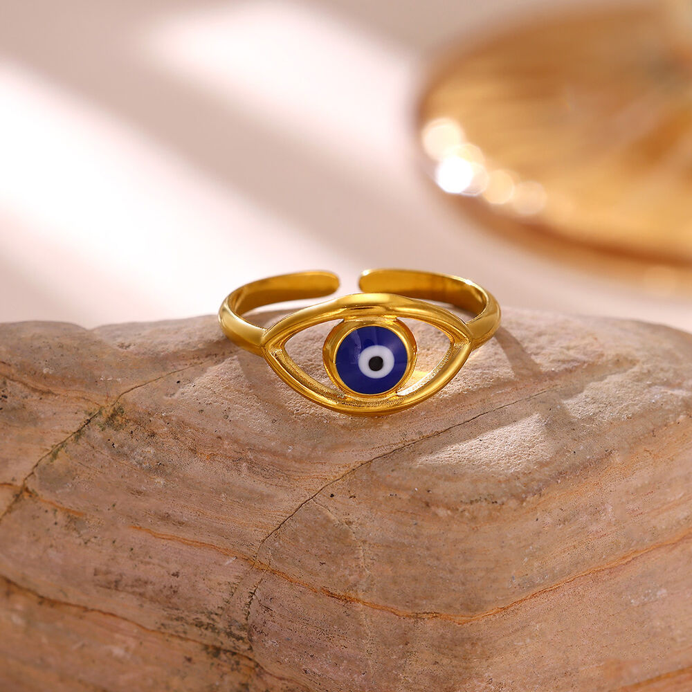 Romantische Serie Retro Teufelsauge Unregelmäßige Sternform Edelstahl Wasserdicht Goldfarben Statement-Ringe Bild4