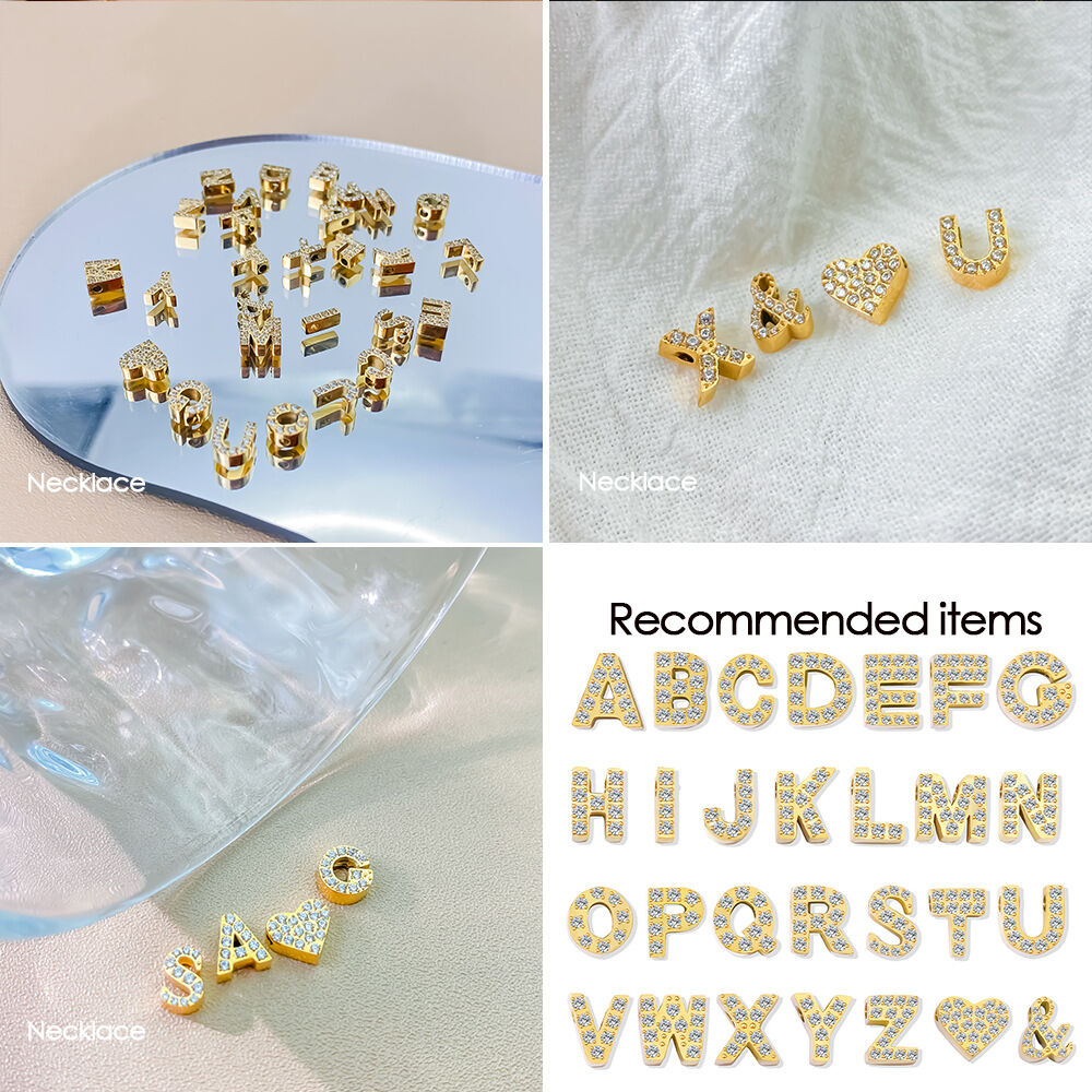 Luxuriöse DIY-Buchstabenanhänger aus Edelstahl, wasserdicht, goldfarben, mit Zirkonia Bild3