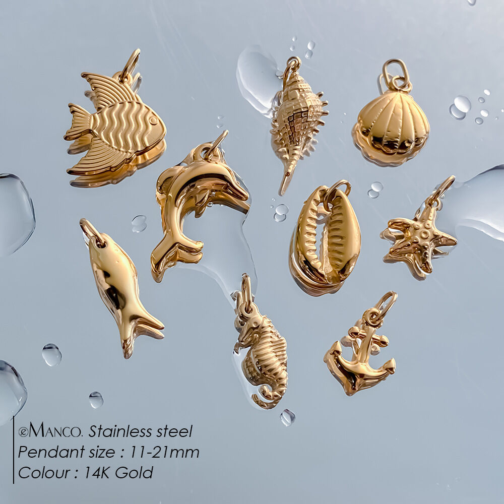Simple Series Niedliche Muschel-Seestern-Anhänger aus Edelstahl, wasserdicht, goldfarben, für Damen Bild4