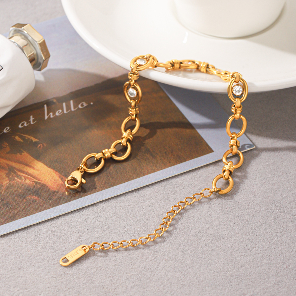 Stainless Steel Waterproof Gold Color Zircon Women's Chain Bracelets Picture4