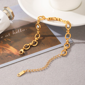Stainless Steel Waterproof Gold Color Zircon Women's Chain Bracelets h5 Picture4