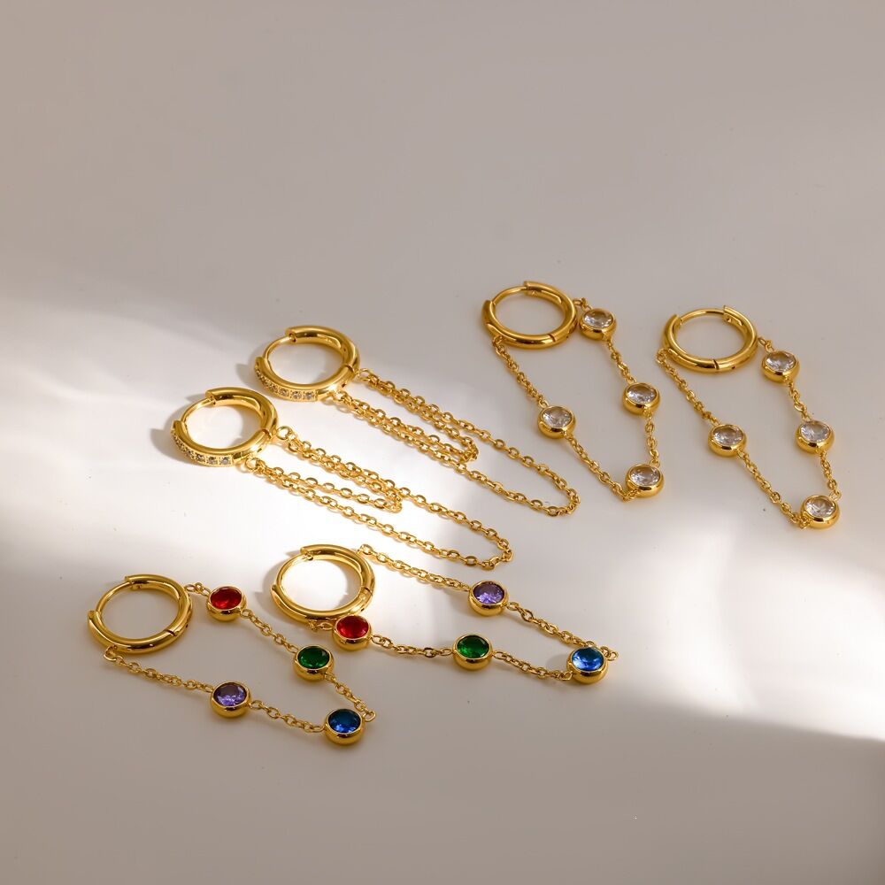 Pendientes colgantes de mujer con borla, acero inoxidable, impermeables, color dorado y diamantes de imitación.