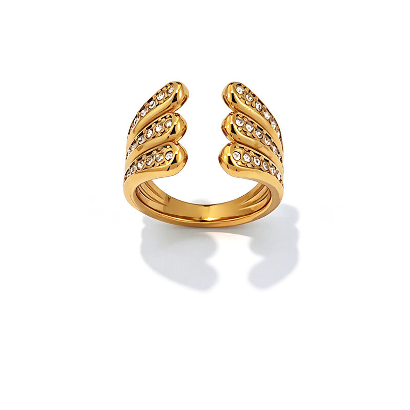 Unregelmäßig Geformte, Wasserdichte Statement-Ringe Aus Edelstahl In Goldfarbe Mit Strasssteinen h5 Bild4