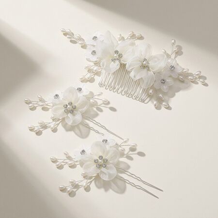 Luxurious Series Elegant Flower Solid Color Fabric Rhinestone Artificial Pearl Bridal Headwears 2
