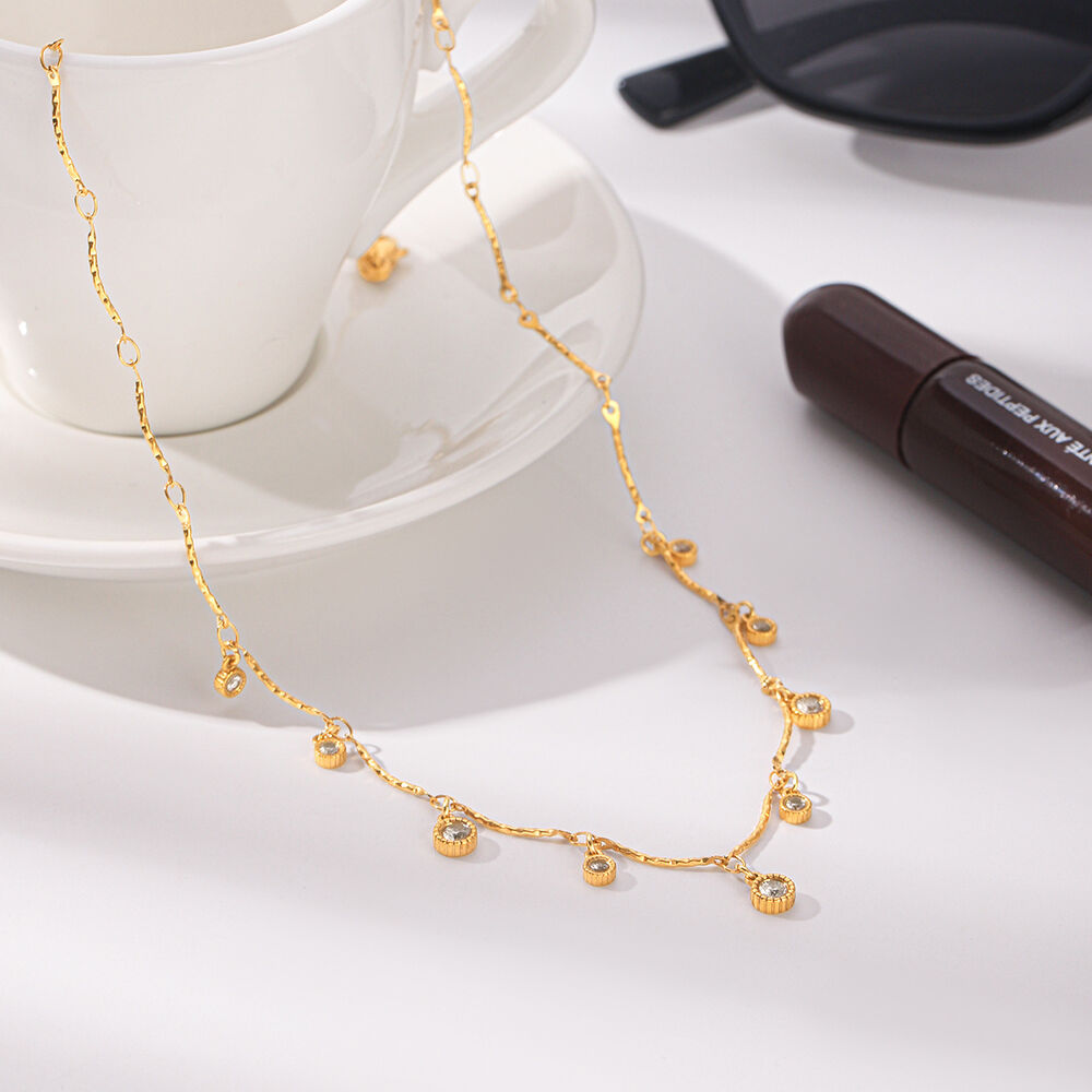 Simple Series Daily Tassel Circle Stainless Steel Waterproof Gold Color Zircon Women's Pendant Necklaces Picture5
