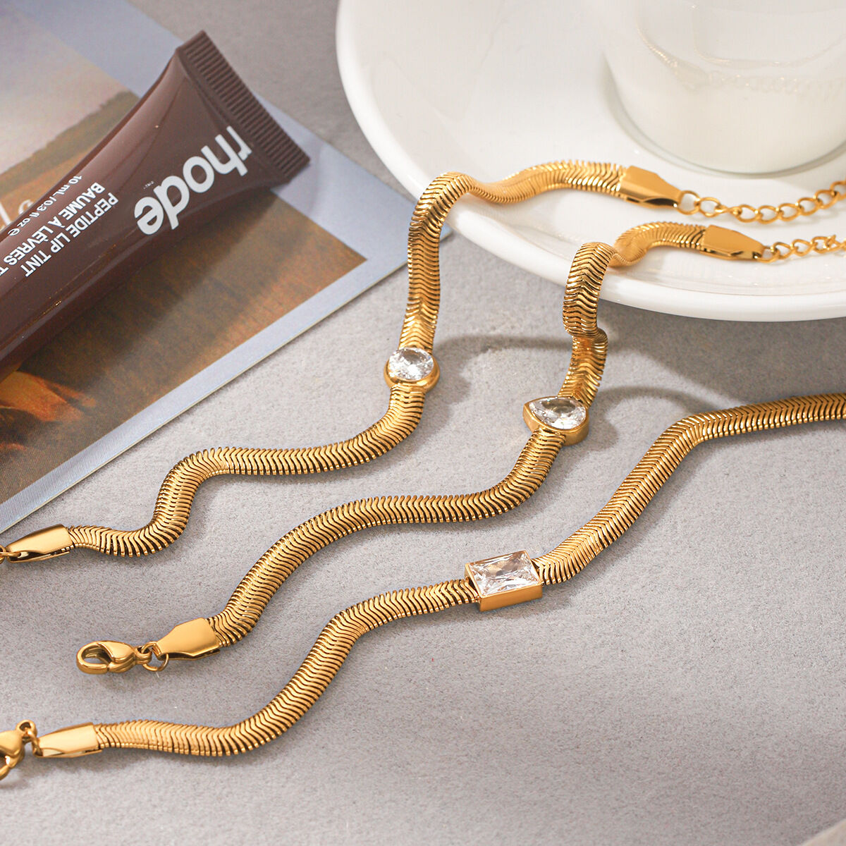 Bracciale Da Donna Simple Series Daily Chain In Acciaio Inossidabile Impermeabile Color Oro Con Zirconi h5 Immagine7