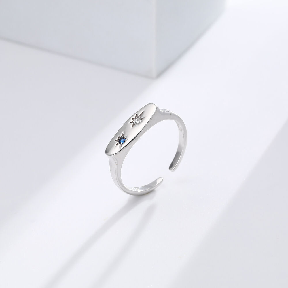 Bagues Pour Femmes En Argent Sterling 925, Forme Irrégulière Et Élégante, Plaquées Rhodium, Serties De Zircon Et Ornées D'Étoiles. Collection Luxueuse. h5Image3