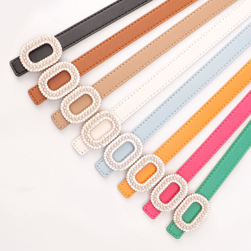 Simple Series Elegant Solid Color Rhinestone Artificial Pearl Premium Quality Pu Leather Belt h5 Picture4