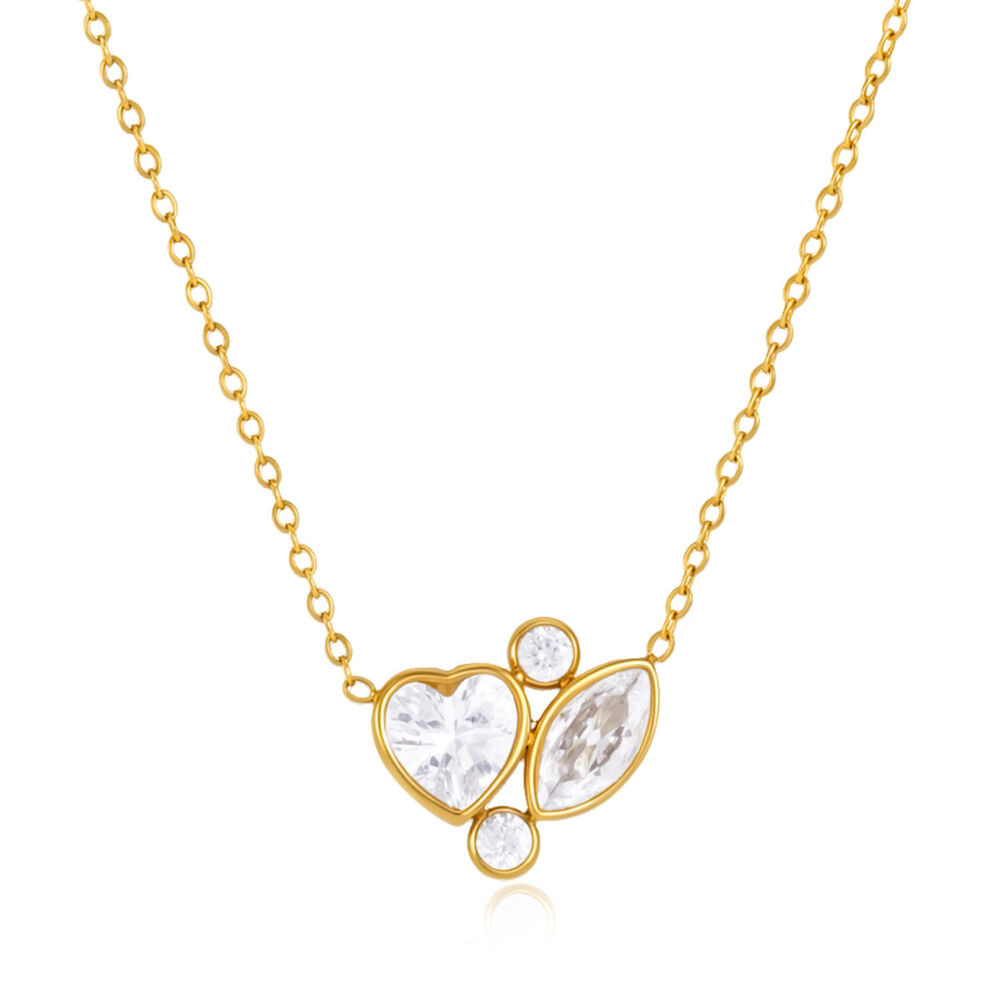 Luxurious Series Daily Irregular Shape Heart Stainless Steel Waterproof Gold Color Zircon Women's Necklaces Sets Picture5