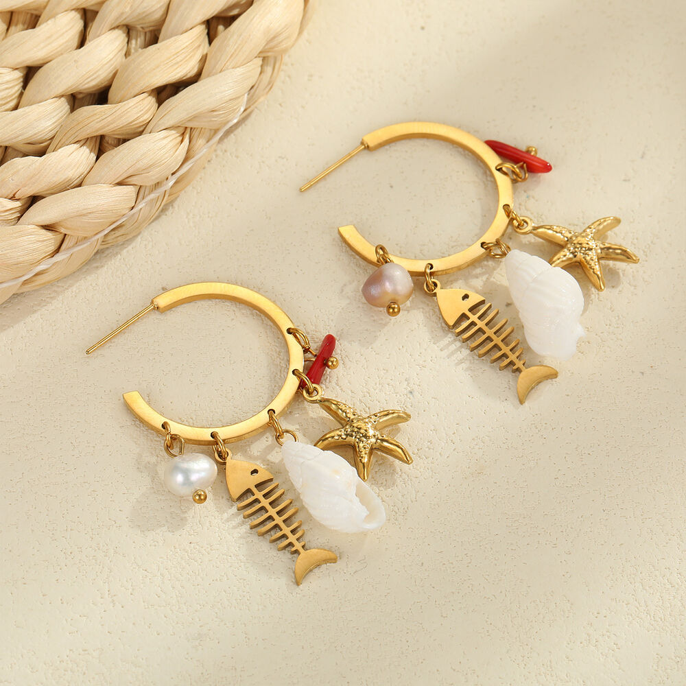 Simple Series Vacation Oceanic Style Fish Starfish Coral Stainless Steel Waterproof Women's Drop Earrings Picture4