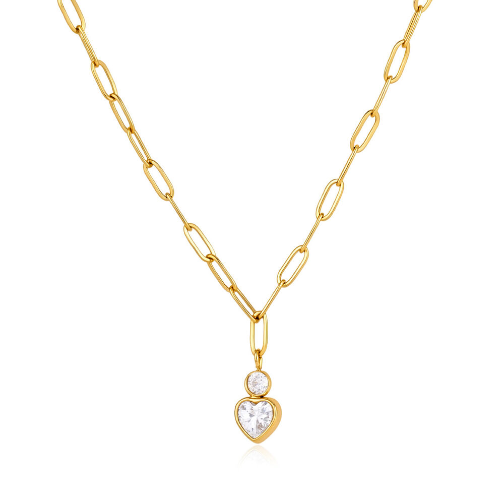 Elegant Letter Horseshoe-Shaped Stainless Steel Waterproof Gold Color Zircon Women's Pendant Necklaces Picture5