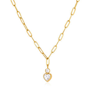 Elegant Letter Horseshoe-Shaped Stainless Steel Waterproof Gold Color Zircon Women's Pendant Necklaces h5 Picture5