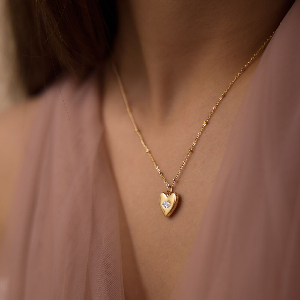 Simple Series Cute Heart Stainless Steel Waterproof Gold Color Zircon Women's Pendant Necklaces Picture4