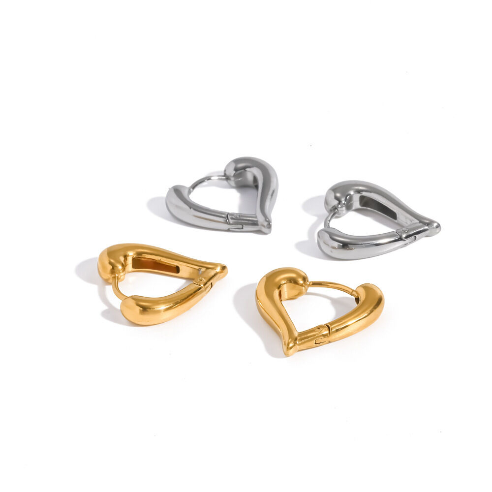 Orecchini A Cerchio Da Donna Simple Series A Forma Di Cuore In Acciaio Inossidabile, Impermeabili, Color Oro. h5 Immagine3