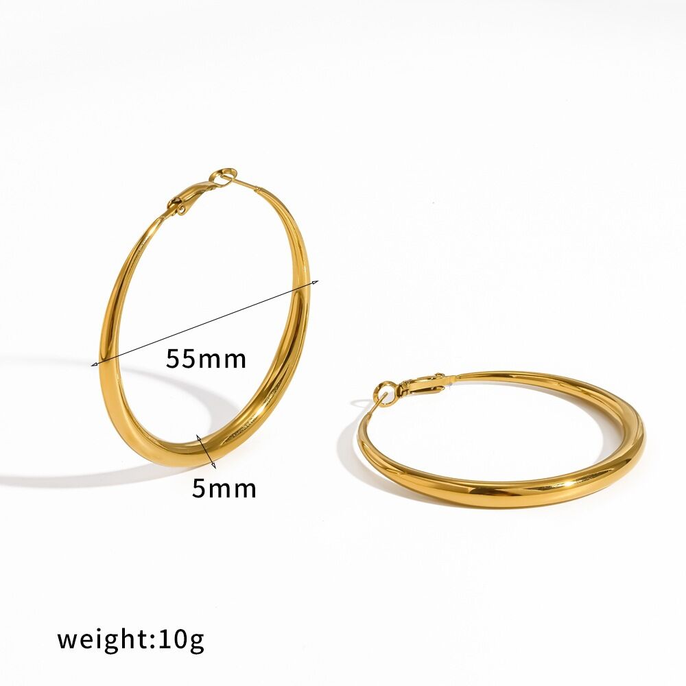 Simple Stainless Steel Waterproof Gold Color Women's Hoop Earrings