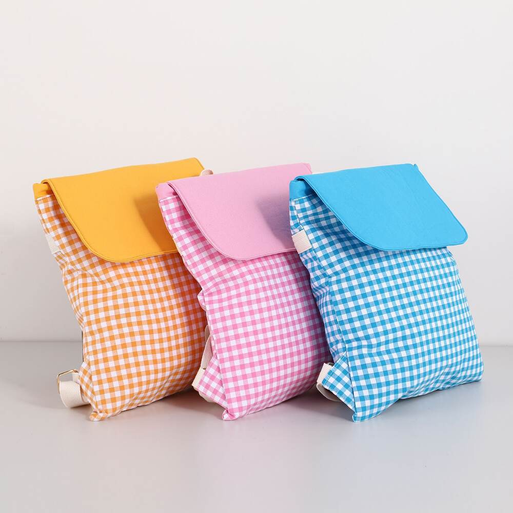Solid Color Plaid Cotton Backpack h5Picture4