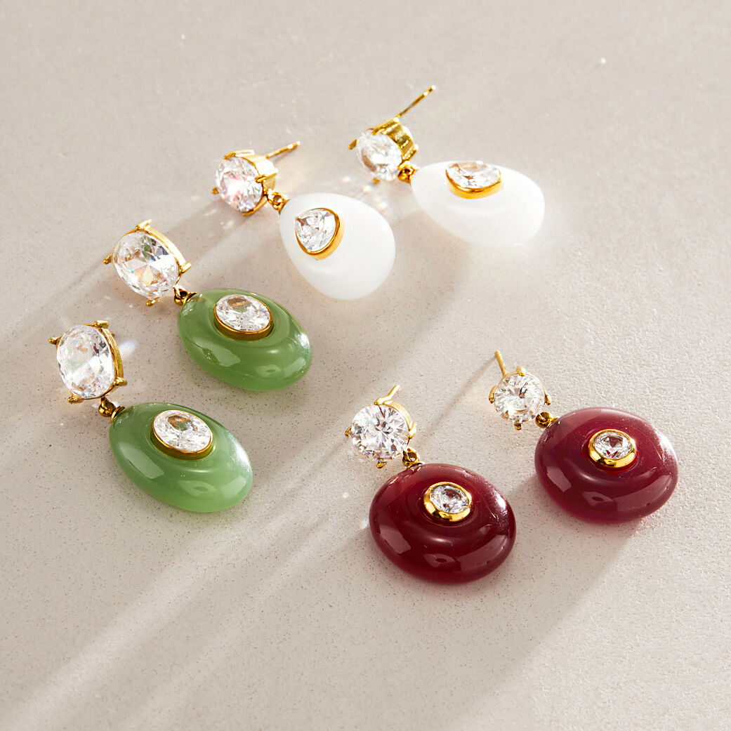 Simple Series Retro Ellipse Shape Stainless Steel Waterproof   Gold Color  Women's Drop Earrings