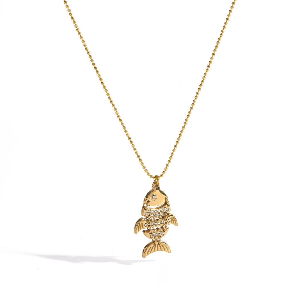 Collana Con Pendente Da Donna Della Serie Romantic, Casual, A Forma Irregolare, In Acciaio Inossidabile, Impermeabile, Colore Oro, Con Pesce. h5Immagine4