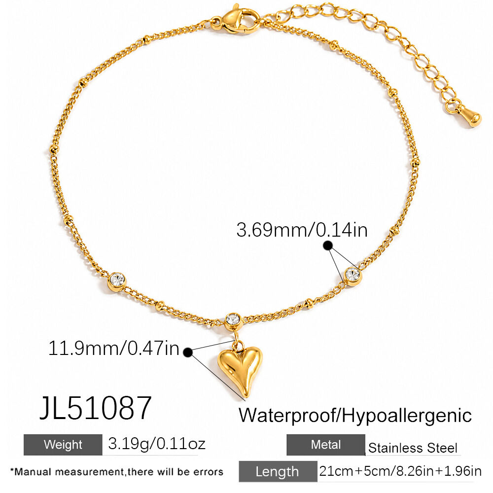 Cavigliere Simple Series Vacation Con Catena A Cuore In Acciaio Inossidabile Impermeabile Color Oro h5 