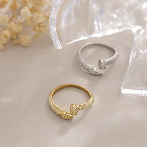 Geometric Shape Stainless Steel Waterproof Gold Color Rhinestone Women's Gemstone Rings h5 Picture3