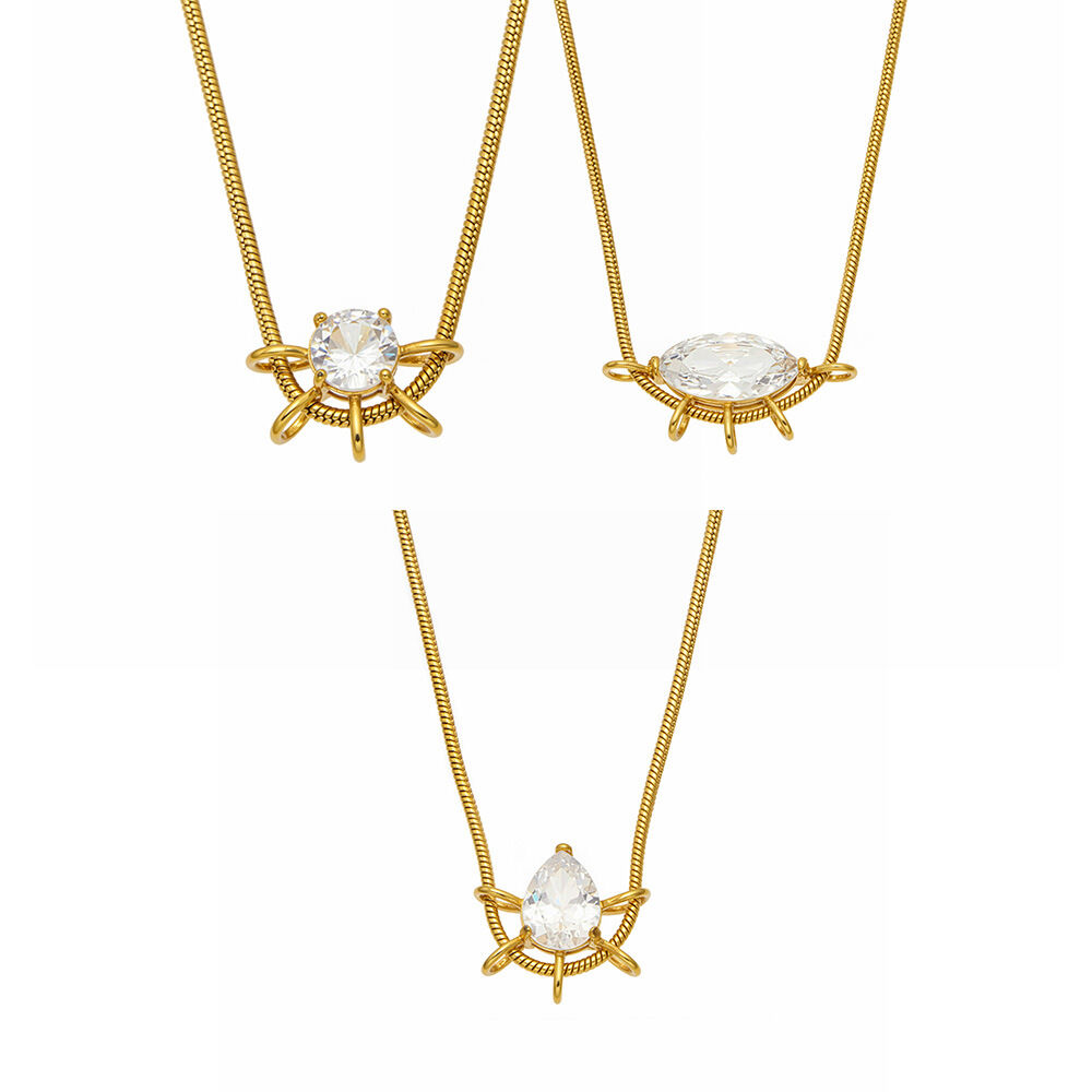 Simple Droplet Ellipse Shape Zircon Stainless Steel Waterproof Gold Color Women's Pendant Necklaces Picture4