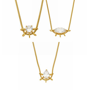 Simple Droplet Ellipse Shape Zircon Stainless Steel Waterproof Gold Color Women's Pendant Necklaces h5 Picture4