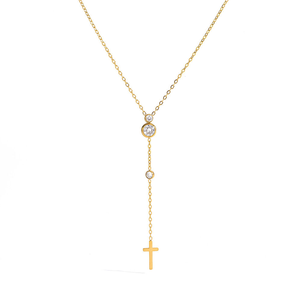 Collares Con Colgante De Cruz Elegante Y Romántica Para Mujer, De Acero Inoxidable, Impermeables, De Color Dorado Y Con Circonitas. Imagen4