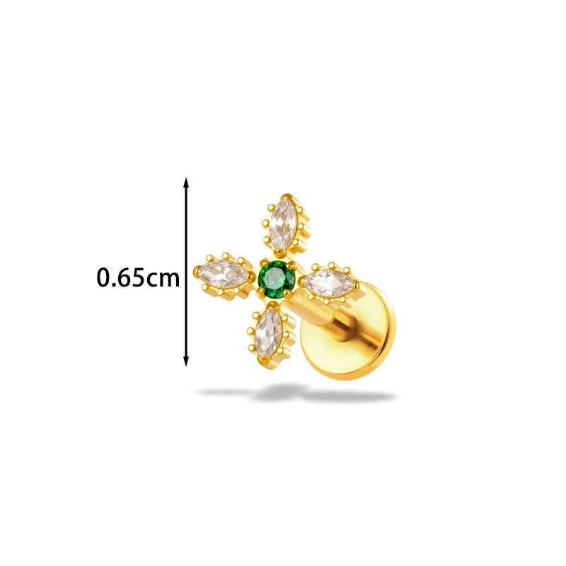 Boucles D'Oreilles Piercing Pour Femme, En Alliage De Titane Doré, Serties De Zircon Et Ornées D'Une Croix En Forme De Cœur (Collection Simple). Image2