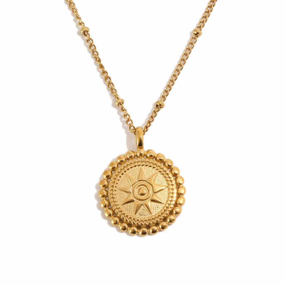 Simple Series Retro Sun Circle Stainless Steel Waterproof   Gold Color  Women's Pendant Necklaces Picture4