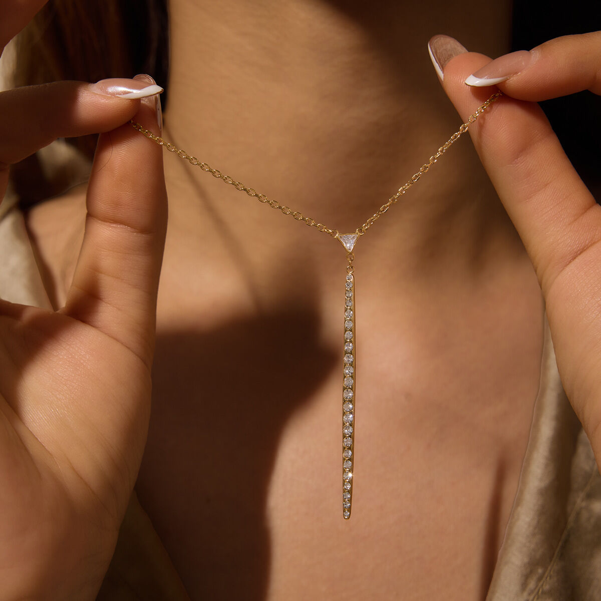 Luxurious Series Elegant Tassel Chain Stainless Steel Waterproof   Gold Color  Zircon Women's Pendant Necklaces