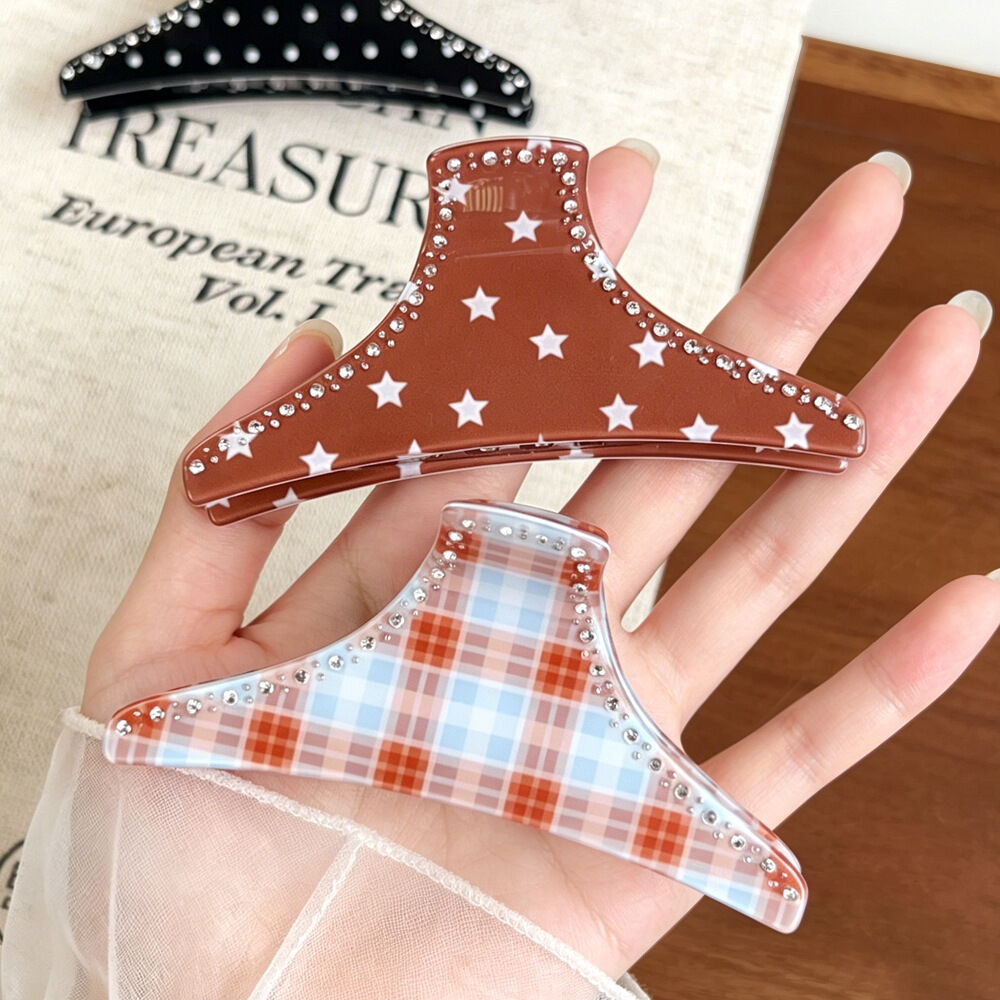 Simple Series Casual Plaid Polka Dots Mixed Color Star Animal Print Pvc Rhinestone Hair Clips 2