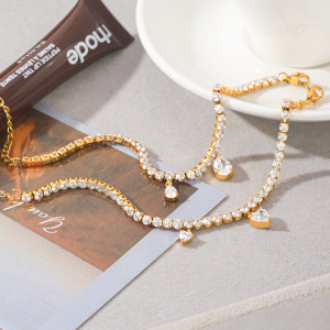 Stainless Steel Waterproof Gold Color Zircon Women's Charm Bracelets h5 Picture4