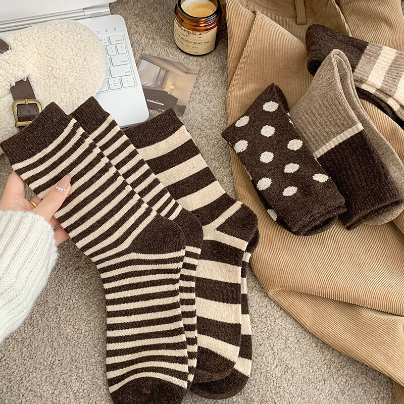 Slight Bounce Basic Stripes Color Clash Polka Dot Mid-Calf Socks 2