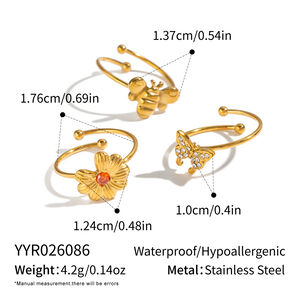 Sweet Flower & Butterful Shape Stainless Steel Waterproof Gold Color Women's Rings Set h5