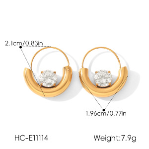 Circle Stainless Steel Waterproof Gold Color Zircon Women's Hoop Earrings h5 Picture2