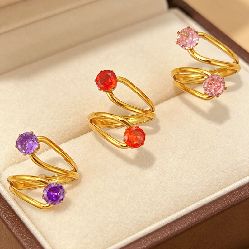 Simple Irregular Shape Stainless Steel Waterproof Gold Color Zircon Women's Gemstone Rings h5Picture4