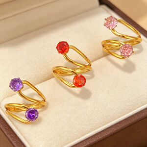 Simple Irregular Shape Stainless Steel Waterproof Gold Color Zircon Women's Gemstone Rings h5 Picture4