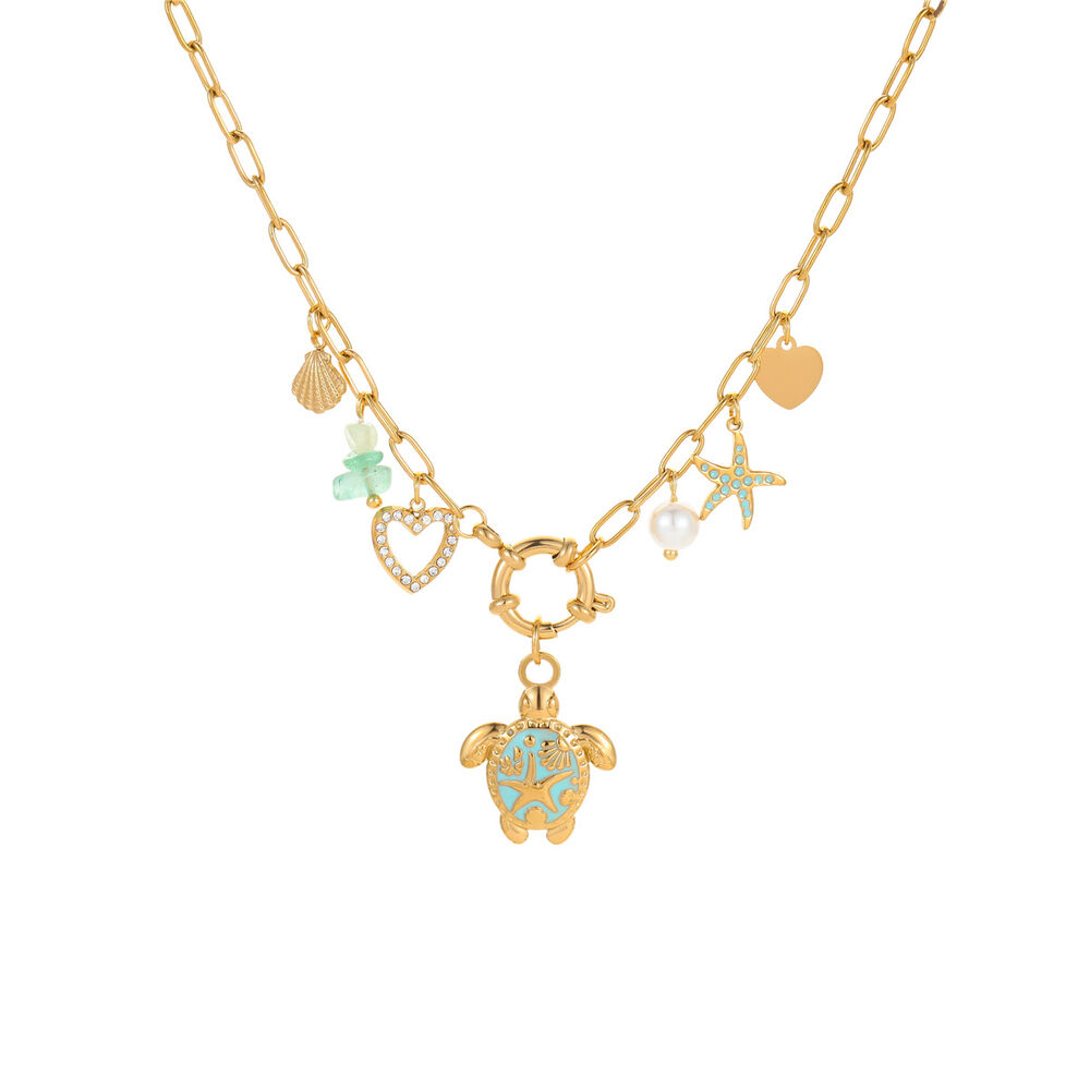 Ensembles De Bijoux Pour Femmes En Acier Inoxydable Étanches, Motif Poisson, Étoile De Mer Et Corail, Collection Romantique h5Image5