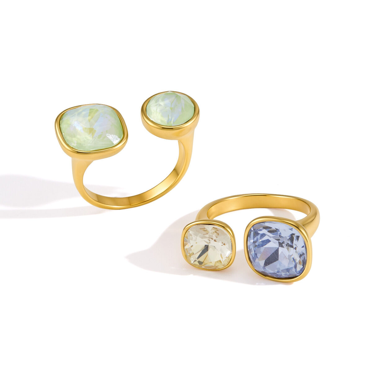 Luxurious Series Sweet Irregular Shape Stainless Steel Waterproof   Gold Color  Zircon Women's Gemstone Rings h5 Picture4