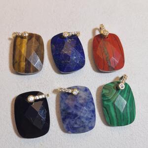 Rechthoekige Hanger Met Natuurstenen, Koper- En Goudkleurige Strass-Steentjes, Voor Dames. h5 Afbeelding2
