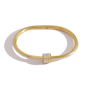 Brazaletes De Mujer De Acero Inoxidable Con Forma Geométrica Simple, Resistentes Al Agua Y Con Pedrería Dorada. h5 Imagen4